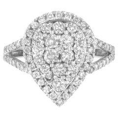 Anillo en racimo de diamantes de plata de ley .925 de 1 1/2 qt (color H-I, pureza I1-I2)