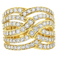 10K Yellow Gold 3.00 Cttw Diamond Multi Row Bypass Wave Cocktail Band Ring