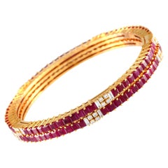 18K Yellow Gold 1.15 ct Diamond and 12 ct Ruby Two-Piece Bangle Bracelet