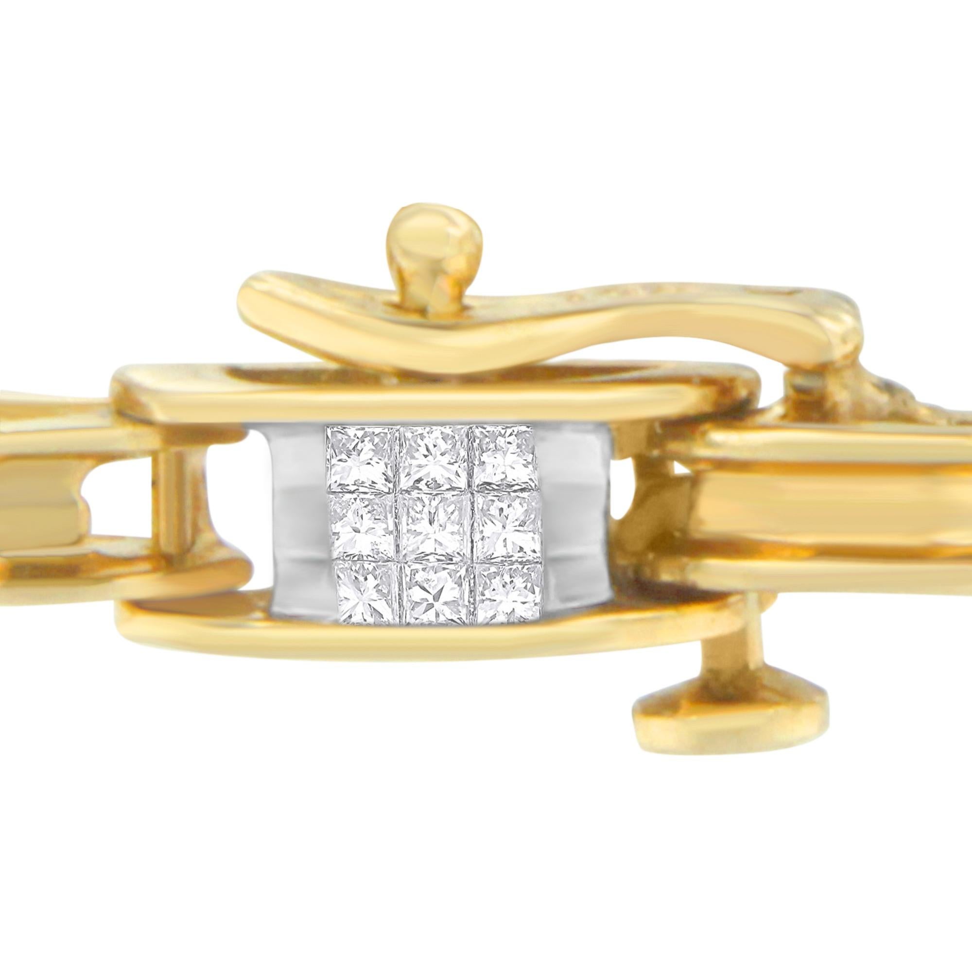 Moderne Bracelet en or jaune 14K à maillons en chaîne et diamants taille princesse 1.00 cttw en vente