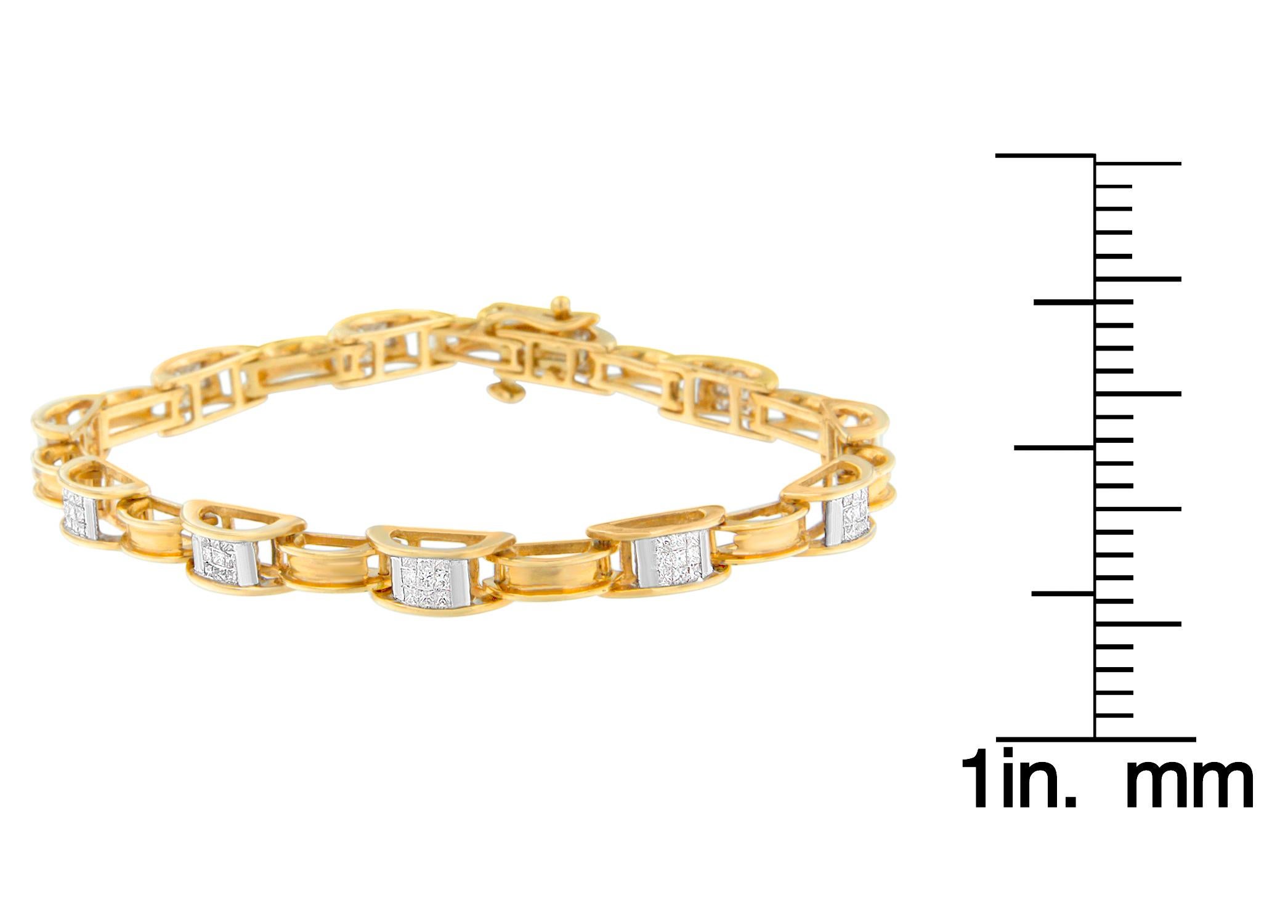 Taille princesse Bracelet en or jaune 14K à maillons en chaîne et diamants taille princesse 1.00 cttw en vente