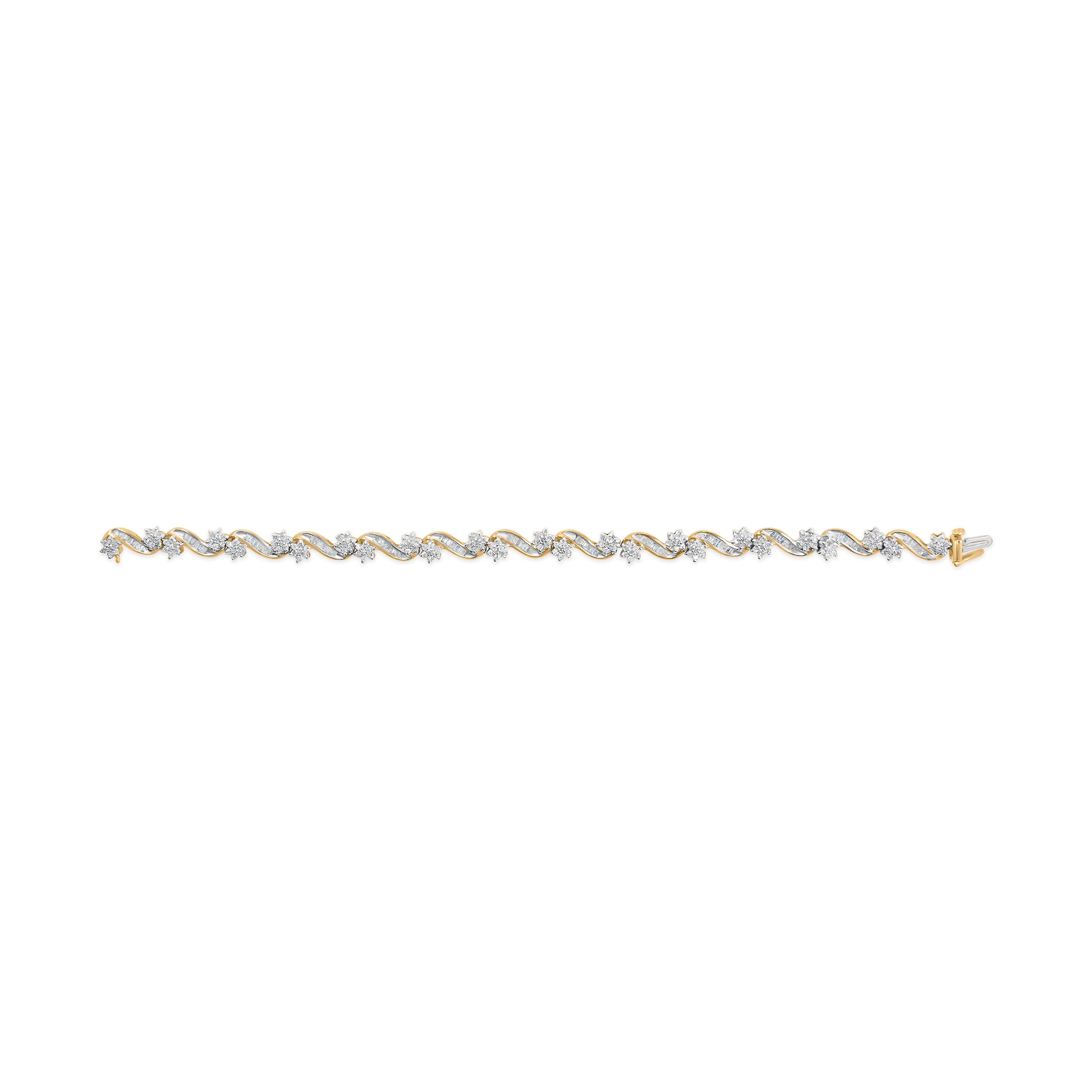 10k Gelbgold 3,00 Cttw Rundschliff und Baguette-Schliff Floral Link 7,25