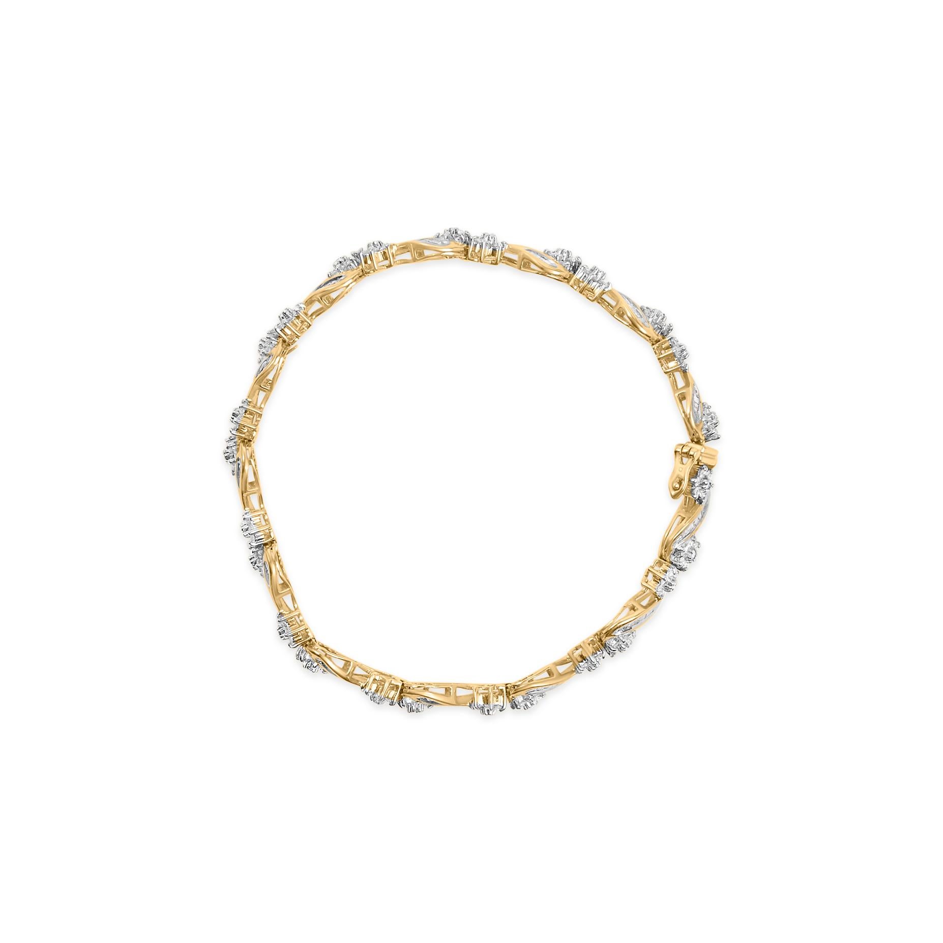 10k Gelbgold 3,00 Cttw Rundschliff und Baguette-Schliff Floral Link 7,25