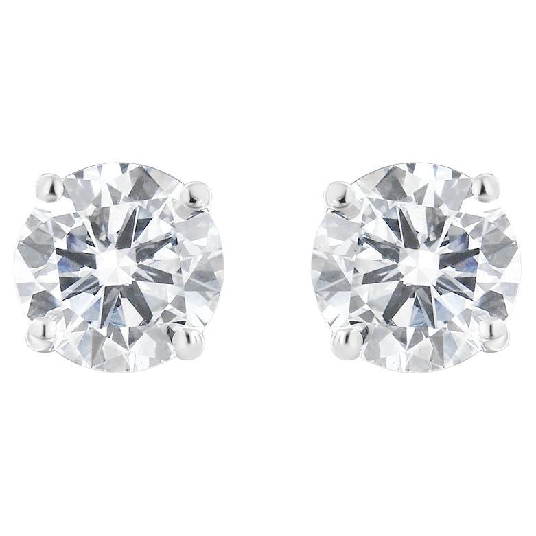 14K White Gold 1-1/2 Cttw Round Diamond Classic Stud Earrings with Screw Backs For Sale