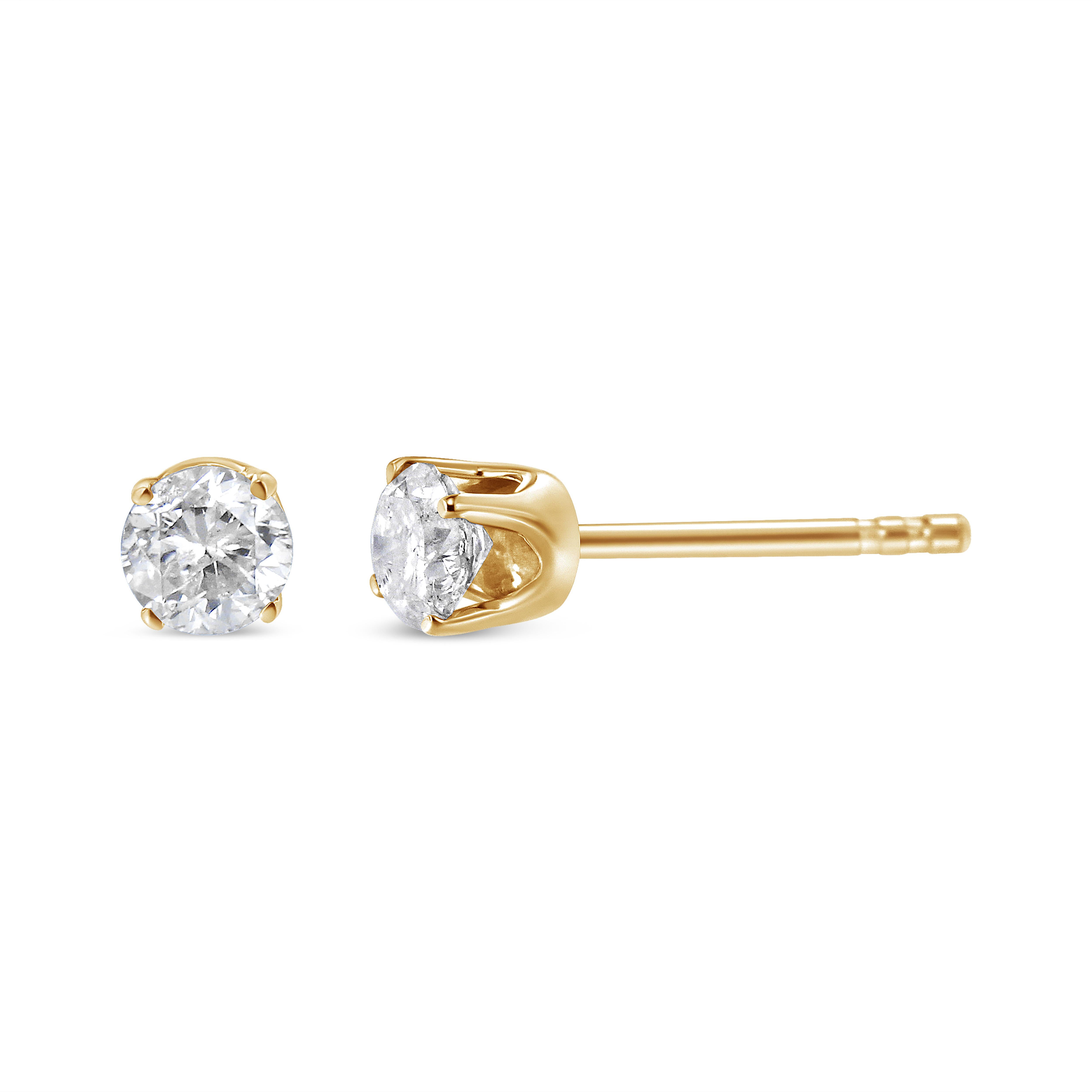 Modern AGS Certified 14K Yellow Gold 1/2 cttw Solitaire Diamond Push Back Stud Earrings For Sale