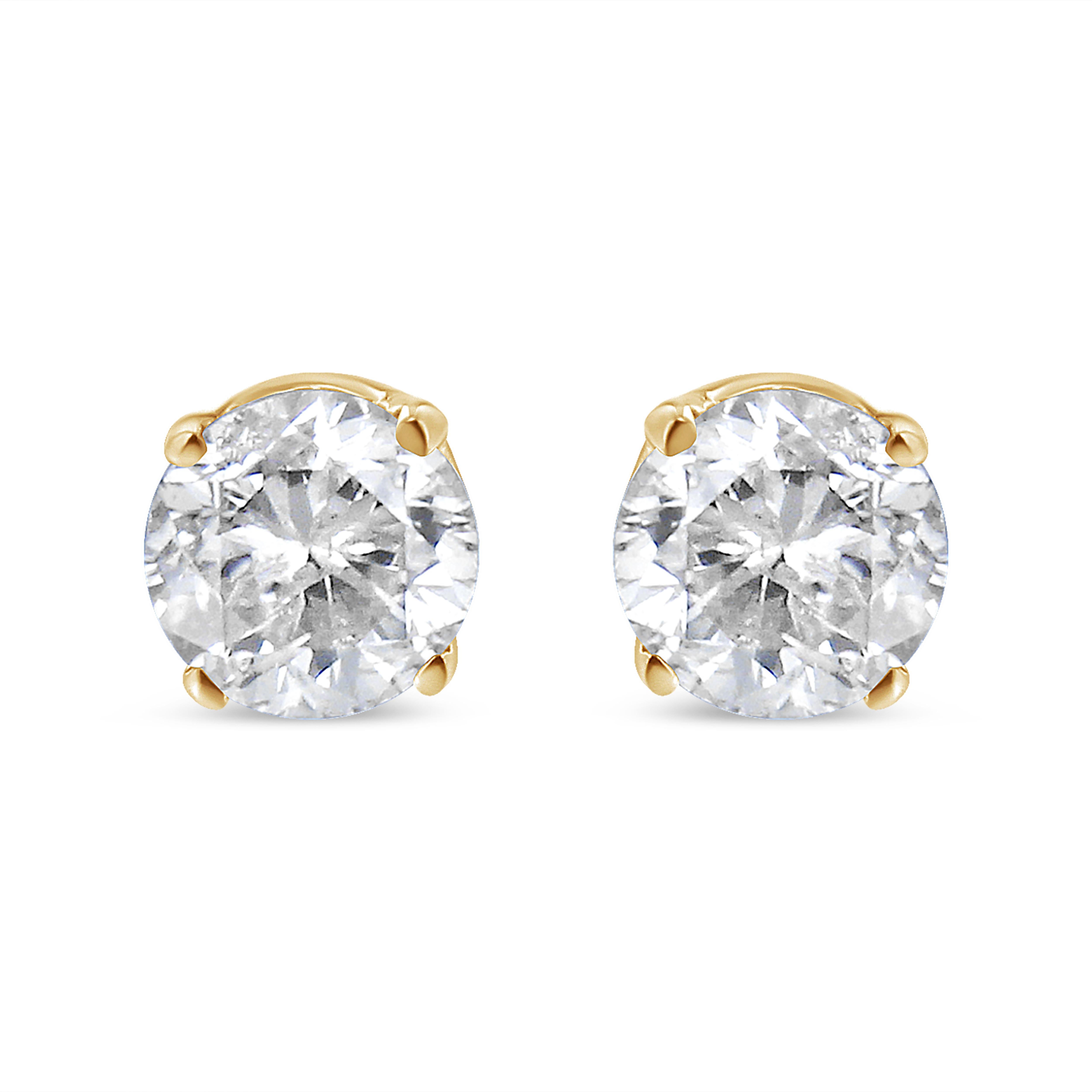 Celebrate any occasion with these classic shimmering diamond stud earrings. Crafted from 14k Yellow Gold each earring showcases a sparkling Brilliant Round-Cut Solitaire Diamond in a 4-Prong Setting. Dazzling with 1/2 cttw of diamonds and a bright