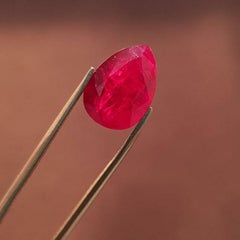 Mozambique Ruby 3.72 cts Pear Blood Red Unheated Cut Stone Certified