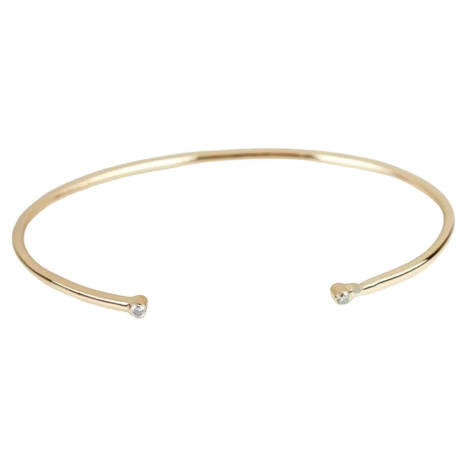14K Yellow Gold Diamond Cuff Bangle Bracelet, 0.06ct new