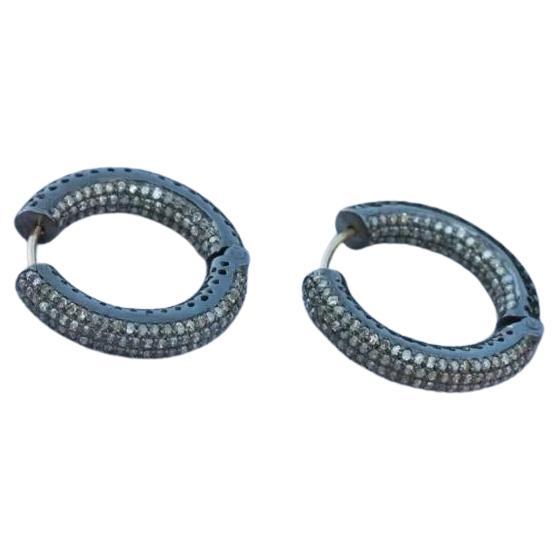 Créoles en or 14 carats avec diamants pavés naturels et argent 925 NS28