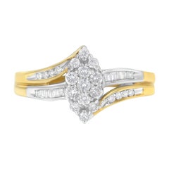10K Yellow and White Gold 1/2ct Diamond Marquise Shaped Cluster Split Shank Ring