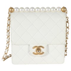 Chanel White Quilted Goatskin Vertical Chic Pearls Flap Bag