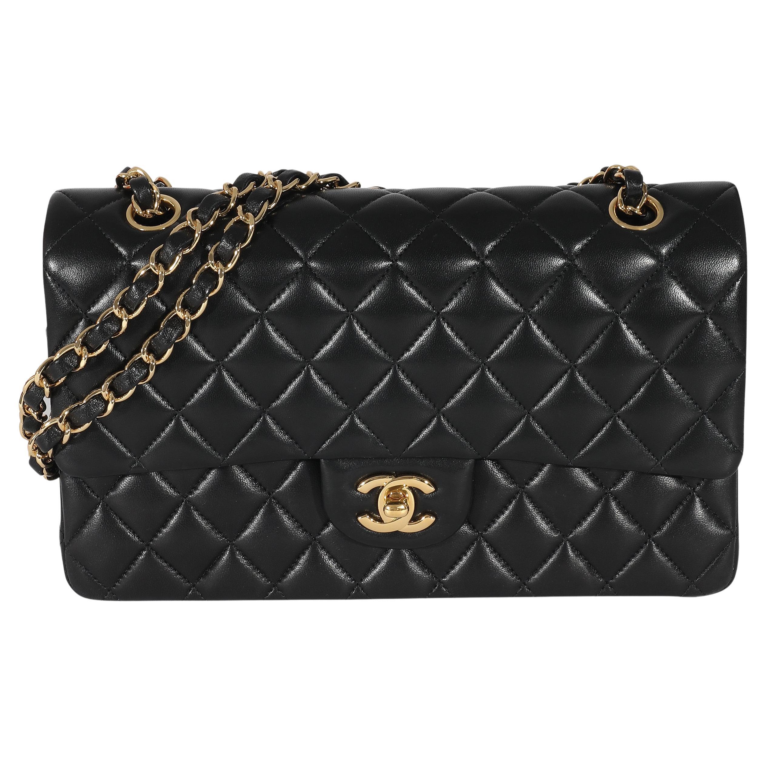 Chanel Black Quilted Lambskin Medium Classic Double Flap Bag For Sale