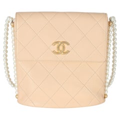 Chanel Beige Quilted Calfskin Small Pearl Chain Hobo