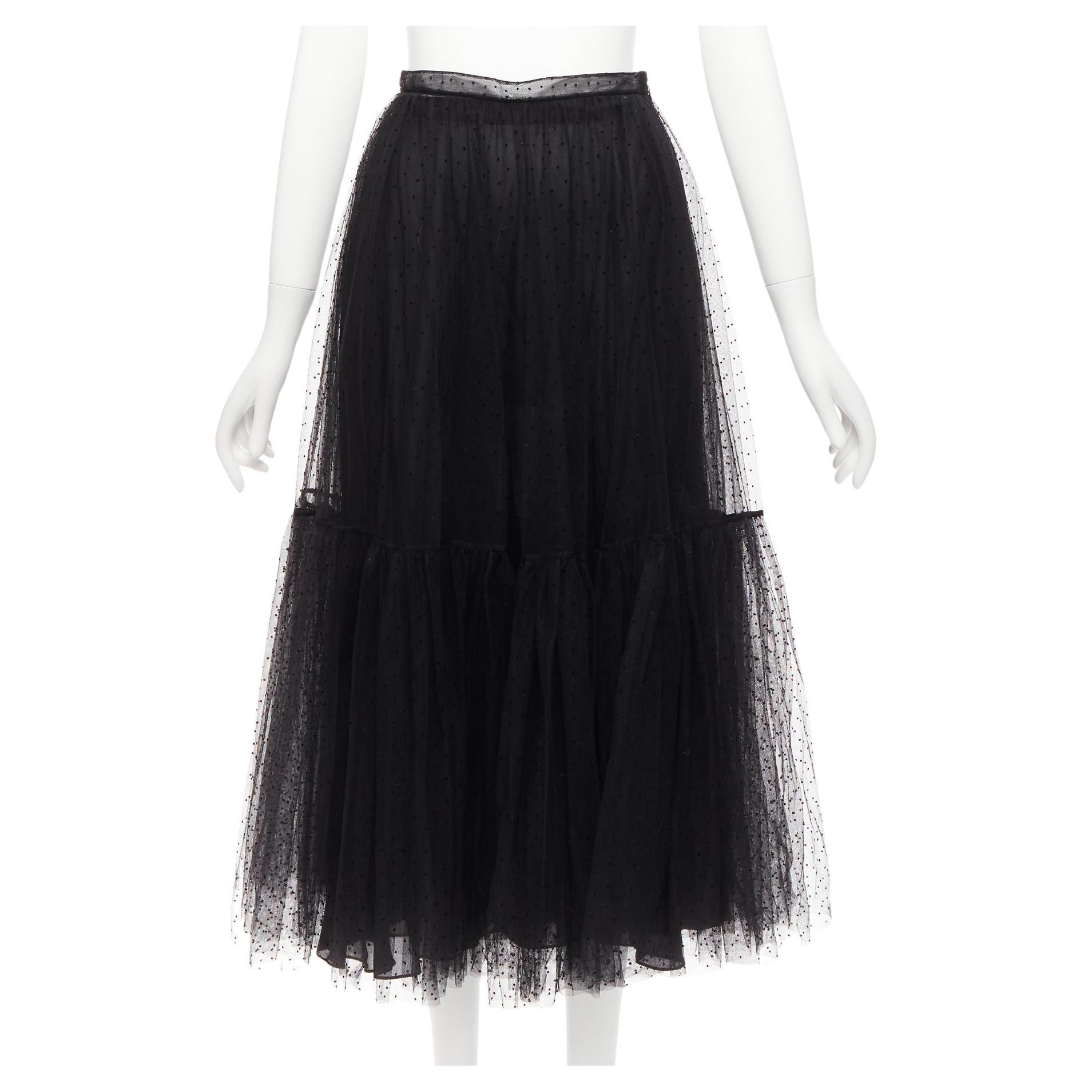 CHRISTIAN DIOR black sheer polka dot sheer tulle layered skirt S For Sale