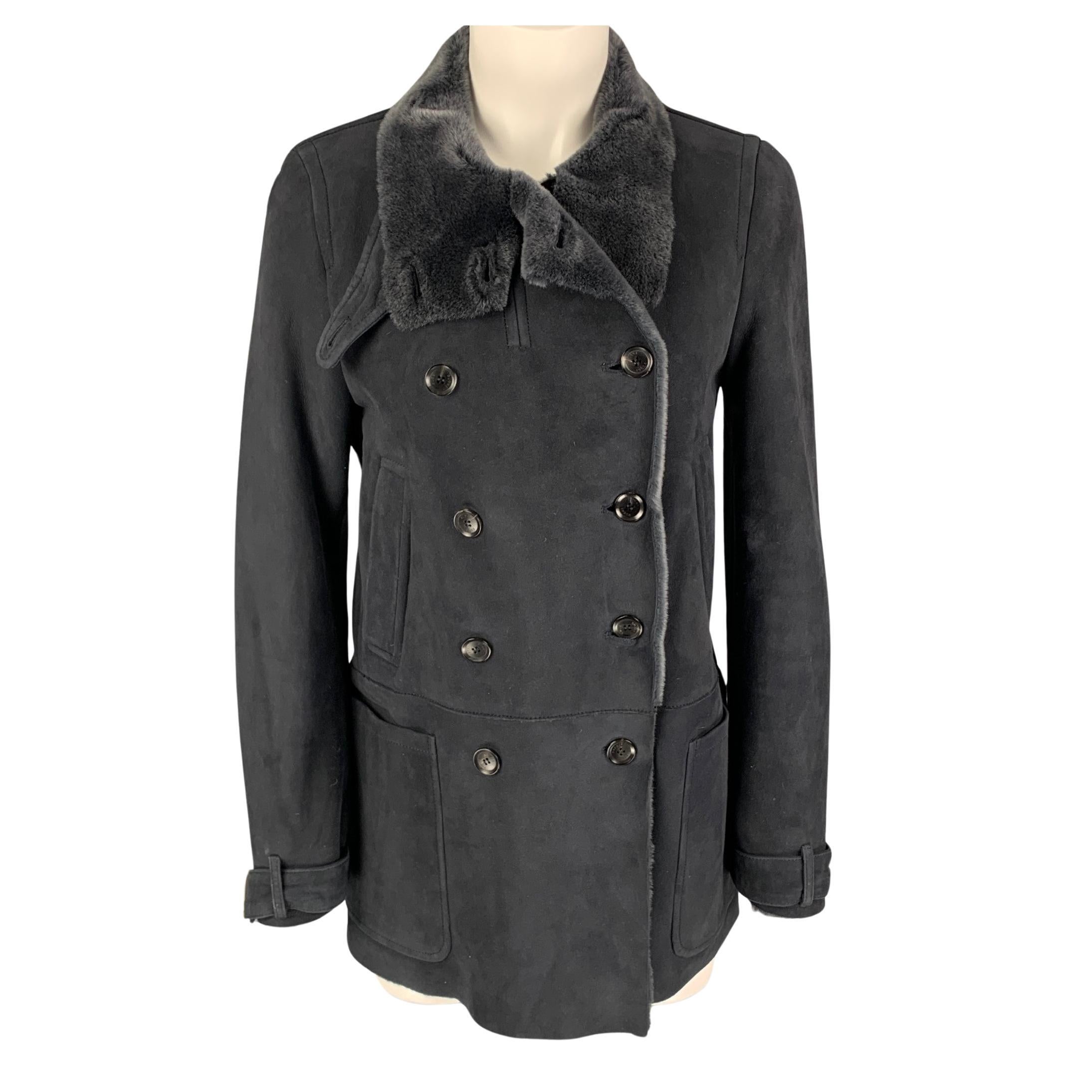 GUCCI by Tom Ford Size 6 Grey Shearling Double Breasted Coat