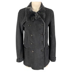 GUCCI by Tom Ford Size 6 Grey Shearling Double Breasted Coat