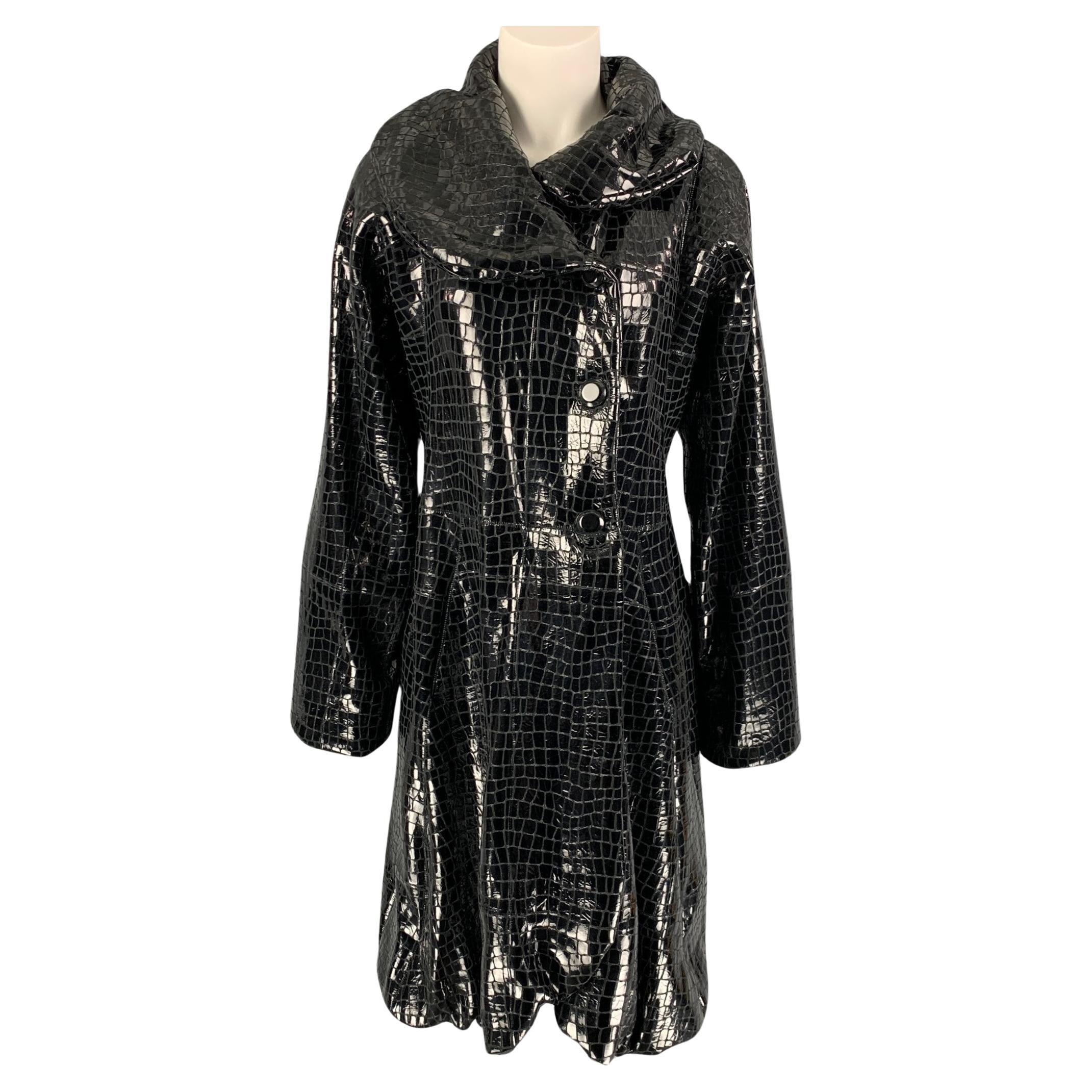 GIORGIO ARMANI Size 8 Black Leather Embossed Rabbit Fur Coat