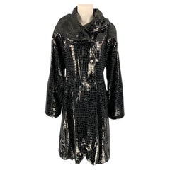GIORGIO ARMANI Taglia 8 Cappotto in pelle nera con pelliccia di coniglio in rilievo