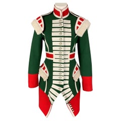 BURBERRY Fall 2017 Size 8 Green Red Shearling Trim Wool Ceremonial Coat