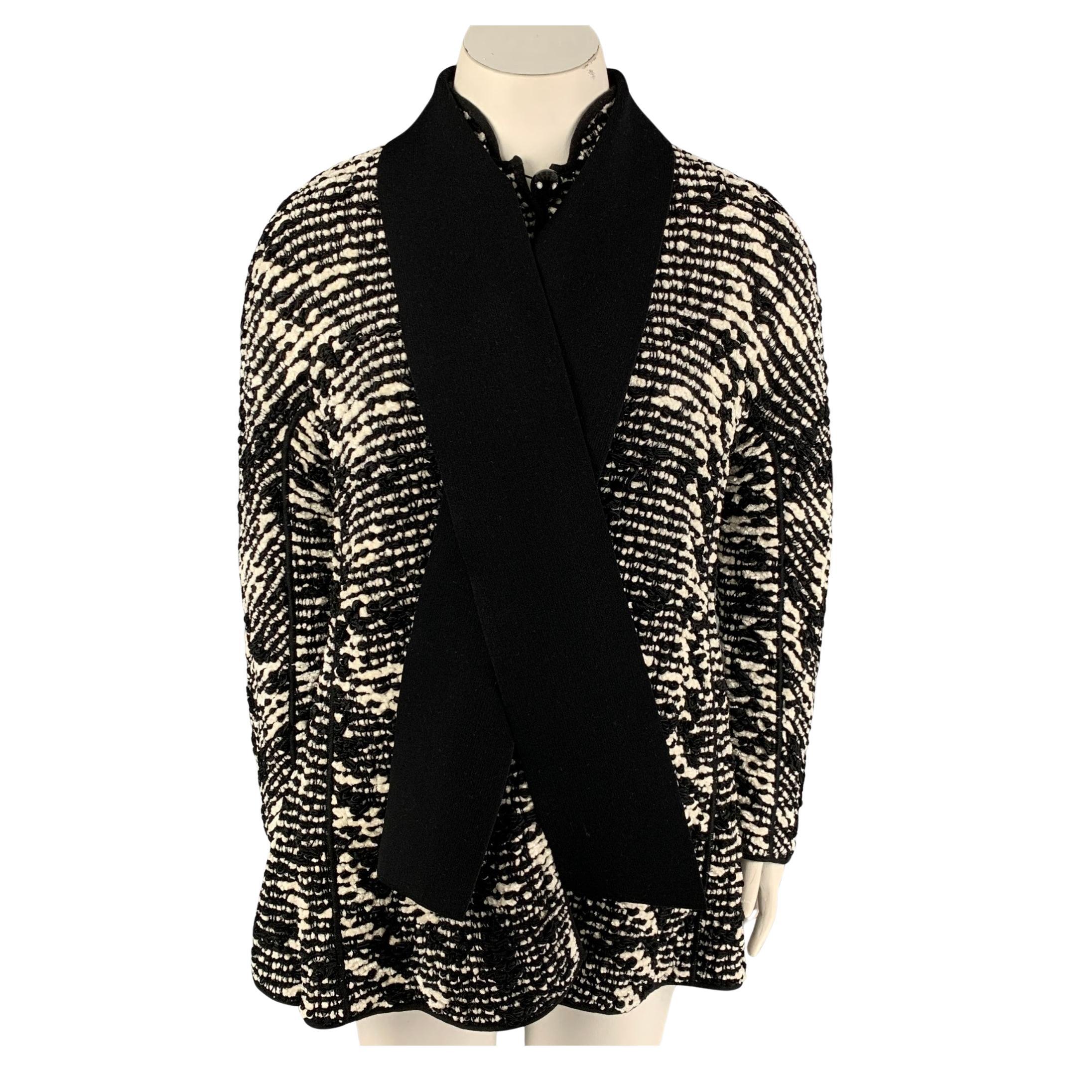 GIORGIO ARMANI Size 10 Black White Viscose Blend Woven Buttoned Coat For Sale