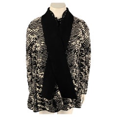 GIORGIO ARMANI - Manteau boutonné tissé en viscose noire et blanche, taille 10