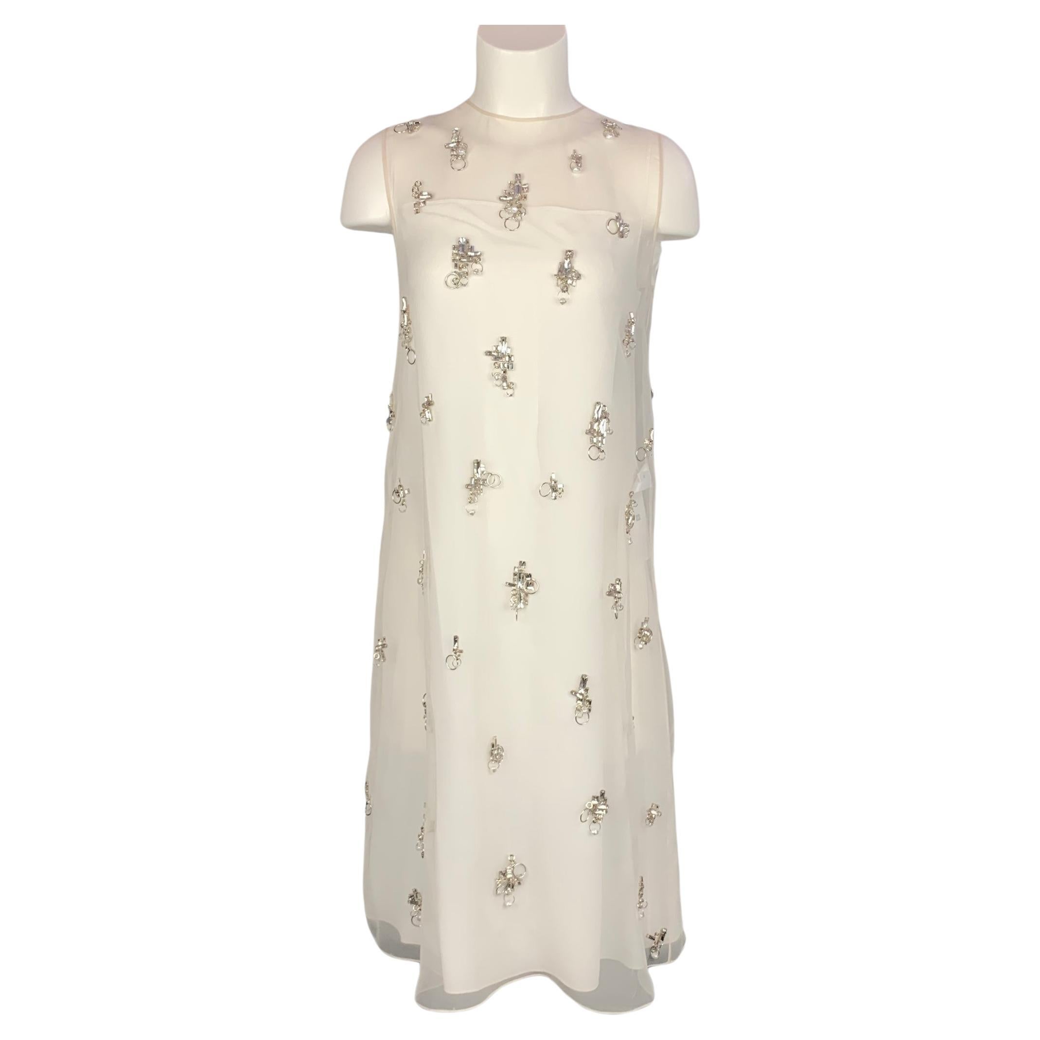 GIVENCHY SS 2021 Talla 4 Crema Poliéster Cristal Adornado Organza Vestido Camisón