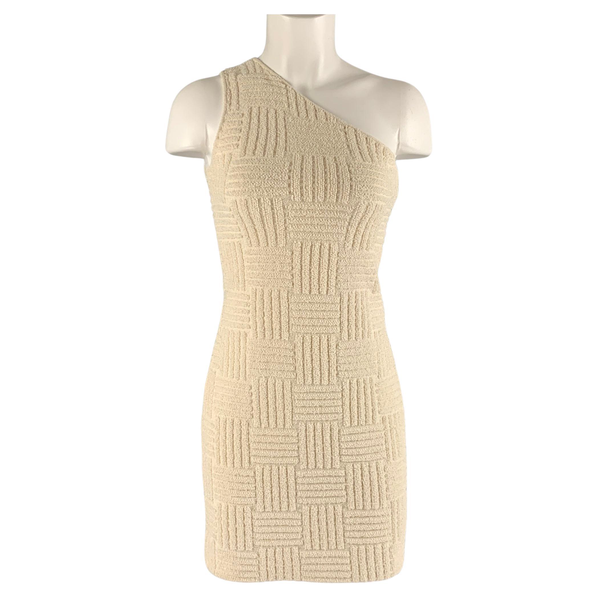 BOTTEGA VENETA Size XS Cream Cotton Blend Textured One Shoulder Dress