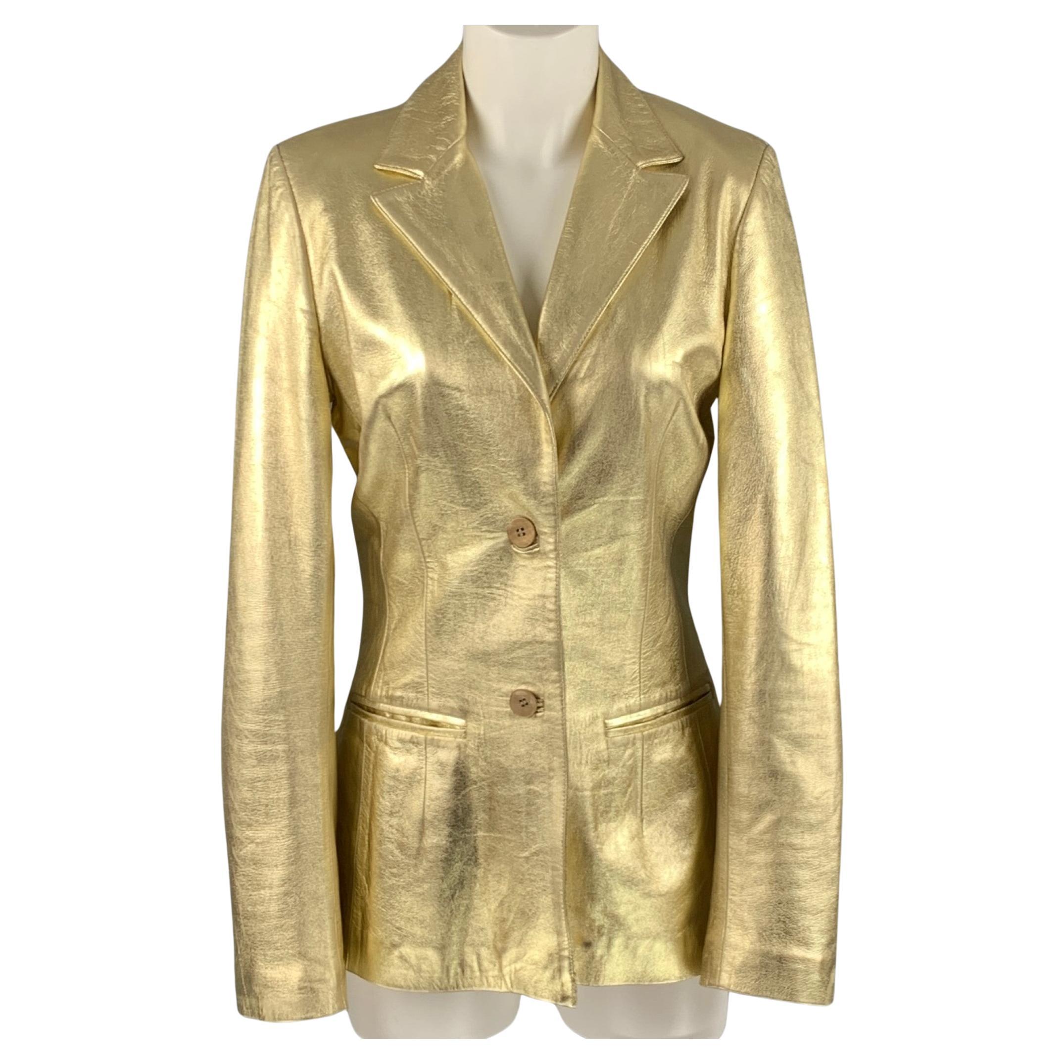 BLUMARINE Size 8 Gold Leather Metallic Lambskin Jacket