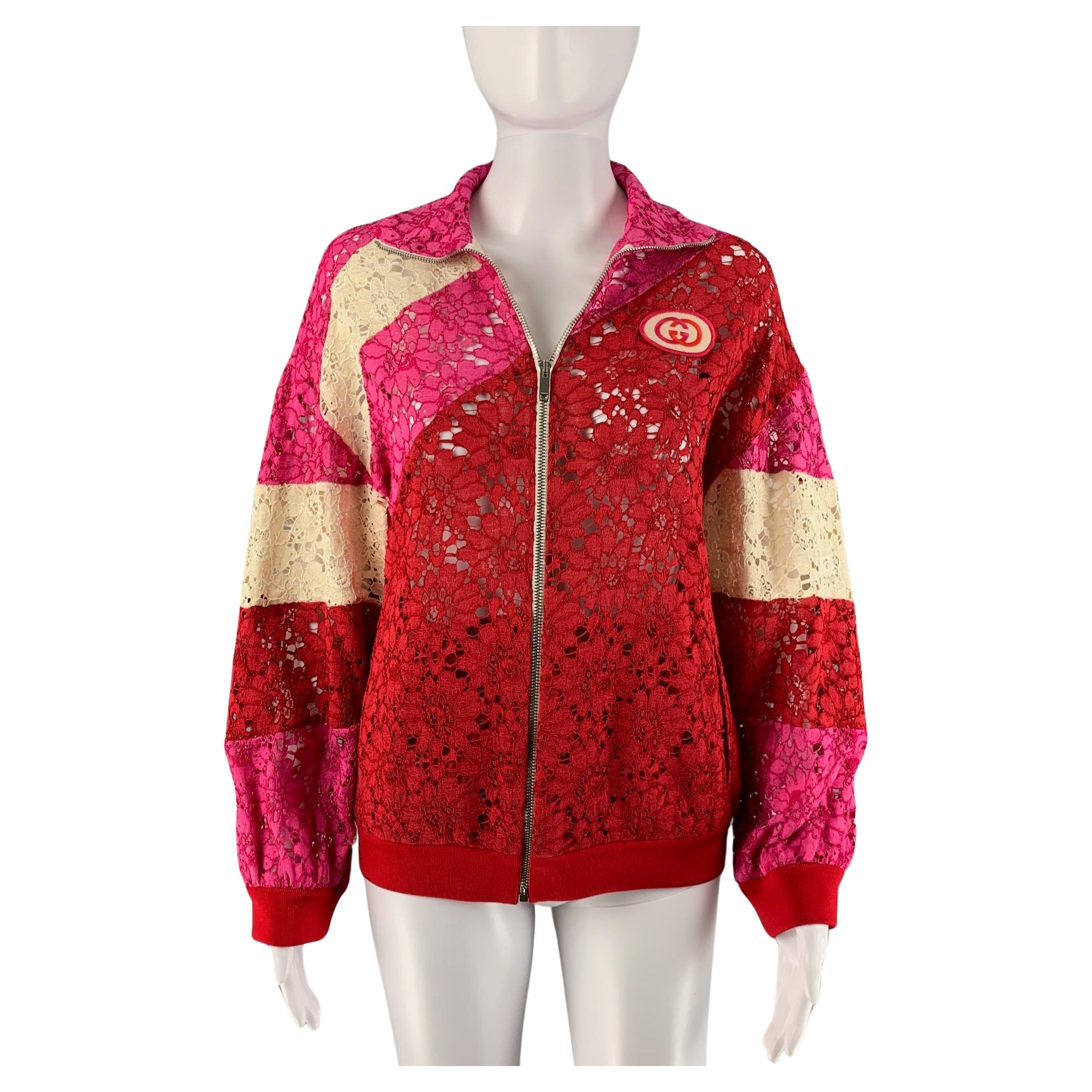 GUCCI Talla XXS Rojo Rosa Viscosa Color Block Chaqueta
