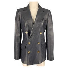 RALPH LAUREN Collection Size 8 Navy Lamb Skin Double Breasted Camden Jacket