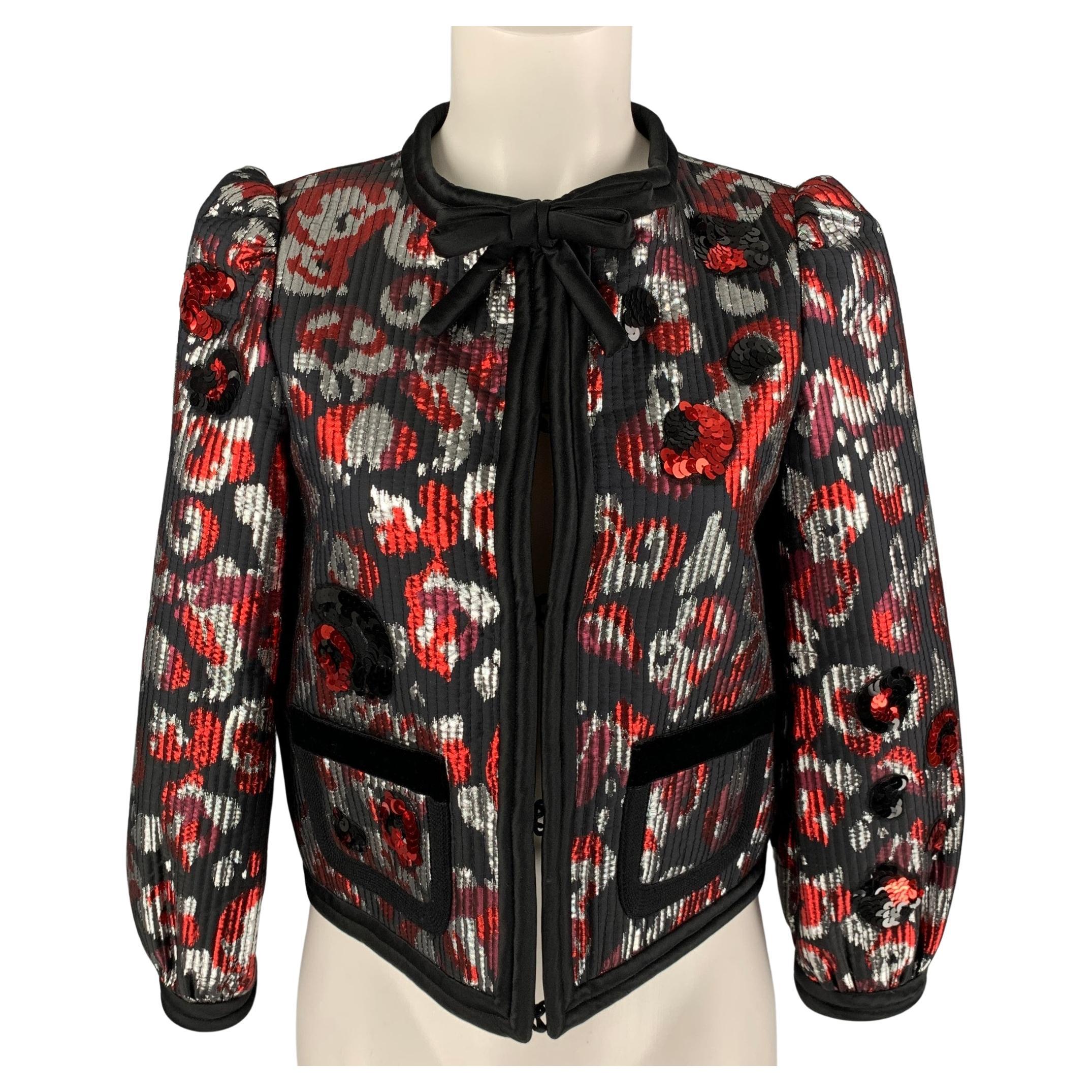MARC JACOBS Size 2 Black Silver Burgundy Jacquard Jacket