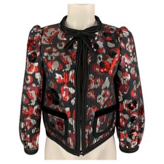 MARC JACOBS Size 2 Black Silver Burgundy Jacquard Jacket