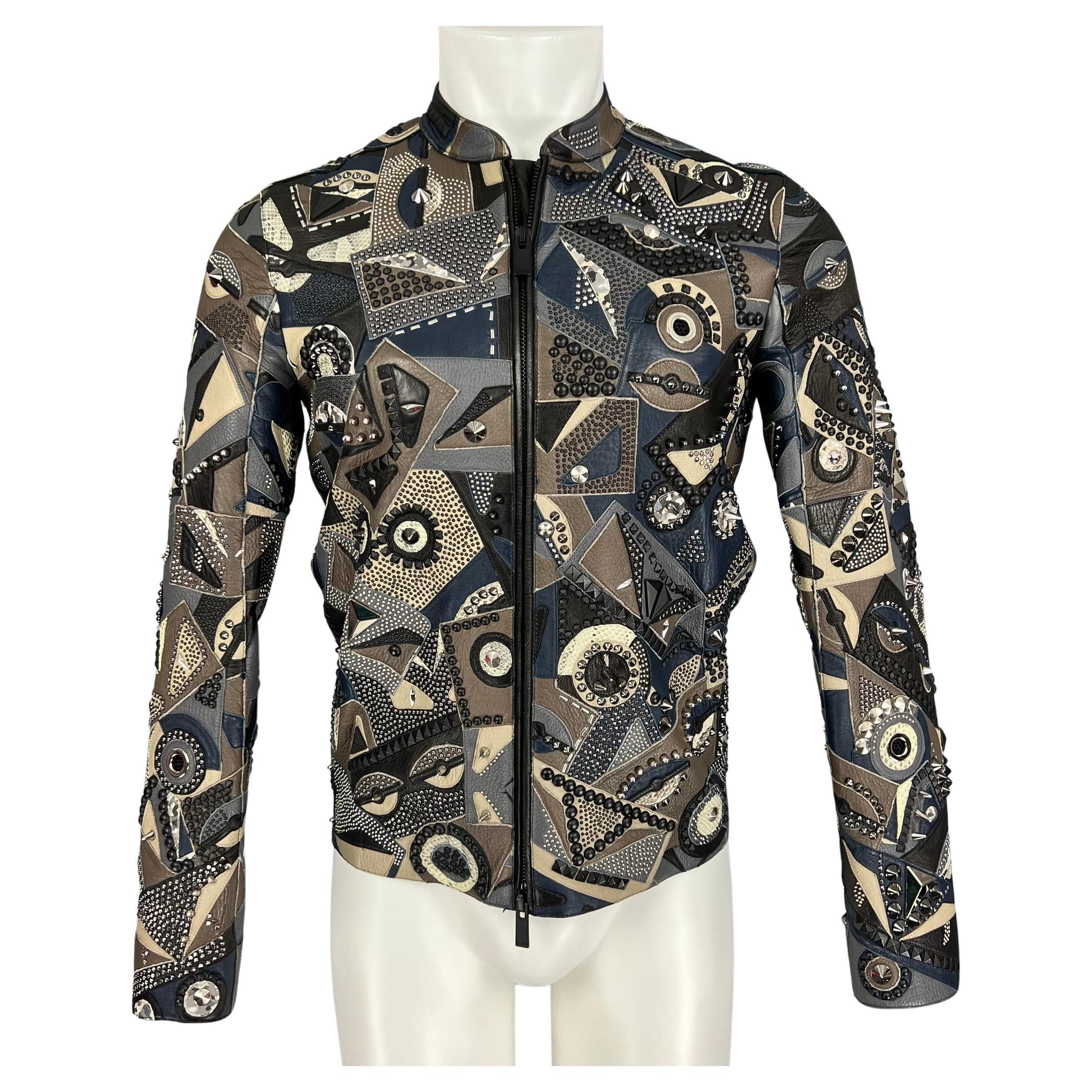 FENDI Spring 2016 Size 34 Lamb Deer Leather Snakeskin Studded Monster Jacket