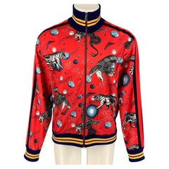 GUCCI by Alessandro Michele FW 17 Talla M Chaqueta roja gráfica de poliéster y algodón