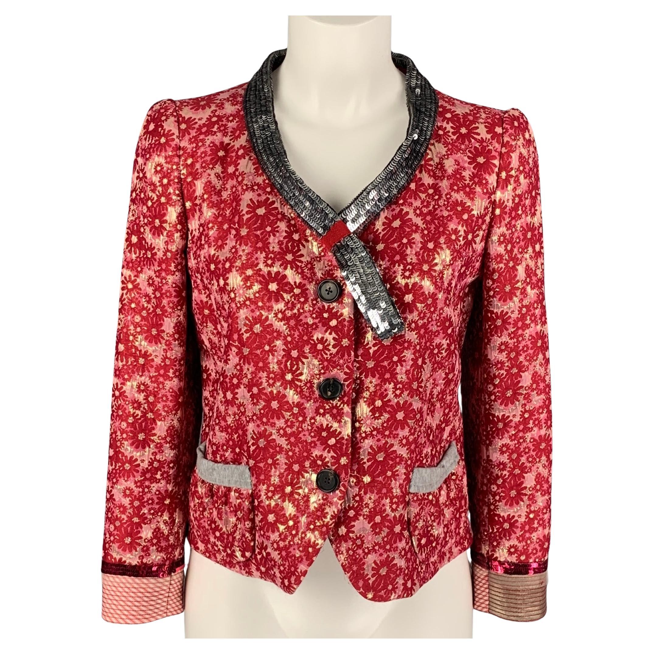 MARC JACOBS Size 6 Raspberry & Silver Floral Blazer