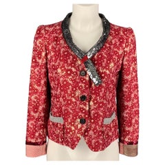 MARC JACOBS Size 6 Raspberry & Silver Floral Blazer
