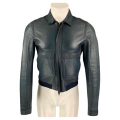 BURBERRY PRORSUM Größe S Blau Marine Bonded Leder Blouson Jacke