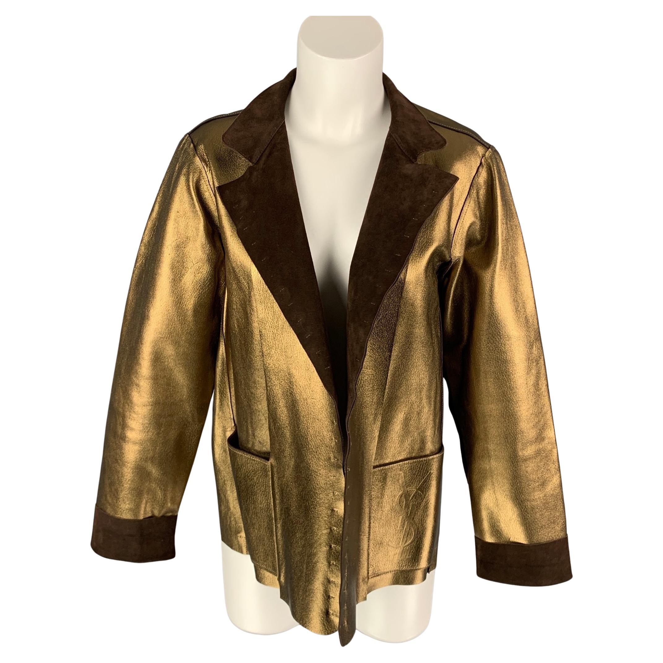 YVES SAINT LAURENT by TOM FORD Size L Gold & Brown Leather Reversible Jacket For Sale