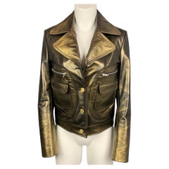 MAISON MARTIN MARGIELA Chaqueta de piel oliva y oro talla 4