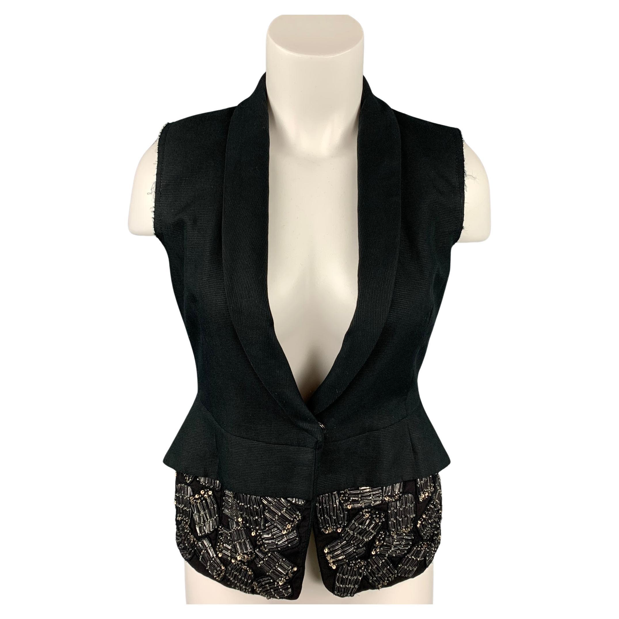 DRIES VAN NOTEN Size 6 Black Beaded Cotton / Linen Vest For Sale