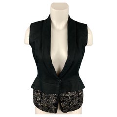 Dries van Noten Taglia 6 Gilet nero in cotone e lino con perline