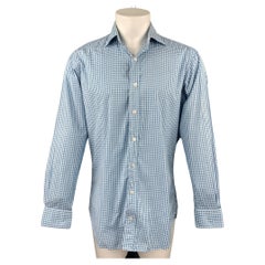 HAMILTON Size S Blue & Green Gingham Cotton Spread Collar Long Sleeve Shirt