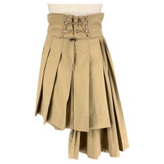 CHRISTIAN DIOR Größe 4 Khakifarbener asymmetrischer Gabardine-Rock aus Baumwolle mit plissiertem Falten