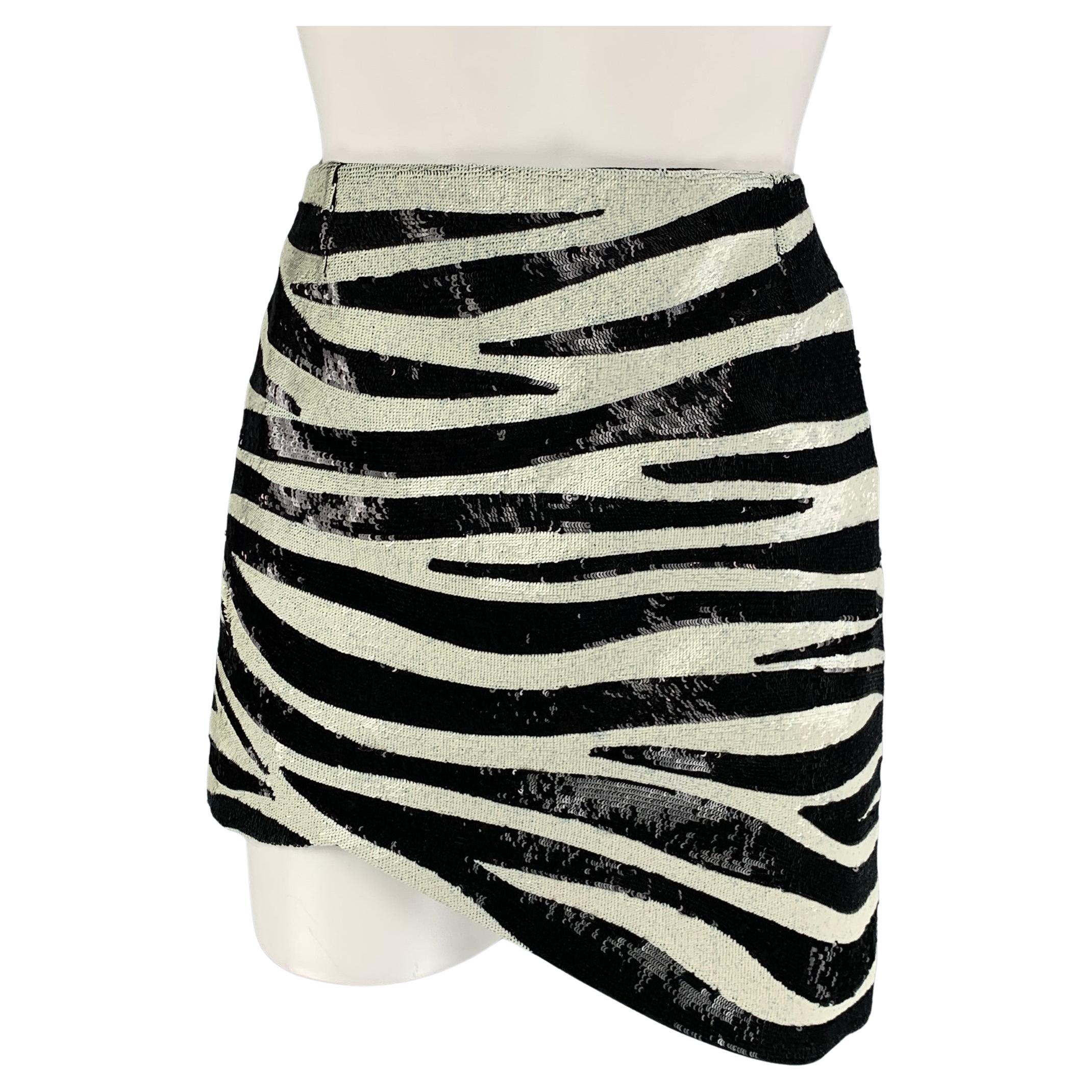SAINT LAURENT Size 2 Cream Zebra Print Acetate Viscose Sequined Mini Skirt
