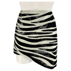 SAINT LAURENT Taglia 2 Crema Stampa Zebra Acetato Viscosa Mini Gonna con Paillettes