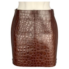 GIVENCHY SS 2021 Size 4 Brown Crocodile Effect Vintage Leather Mini Skirt