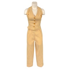 VIVIENNE WESTWOOD Primavera 1995 Amarillo Rojo Lino / Algodón Talla Chaleco Pantalón Traje Conjunto
