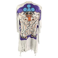 WALTER VAN BEIRENDONCK SS22 White Blue Graphic Tyvek Smile Poncho