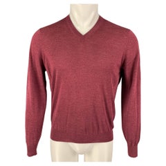 BRUNELLO CUCINELLI Size S Burgundy Cashmere Silk V-Neck Sweater