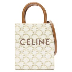 CELINE Vertical Cabas brown Tromphe logo beige monogram mini crossbody tote bag